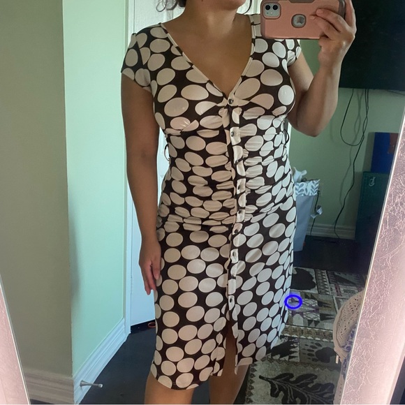 Y2k vintage Suzy cream & brown polka dot dress - Picture 9 of 12